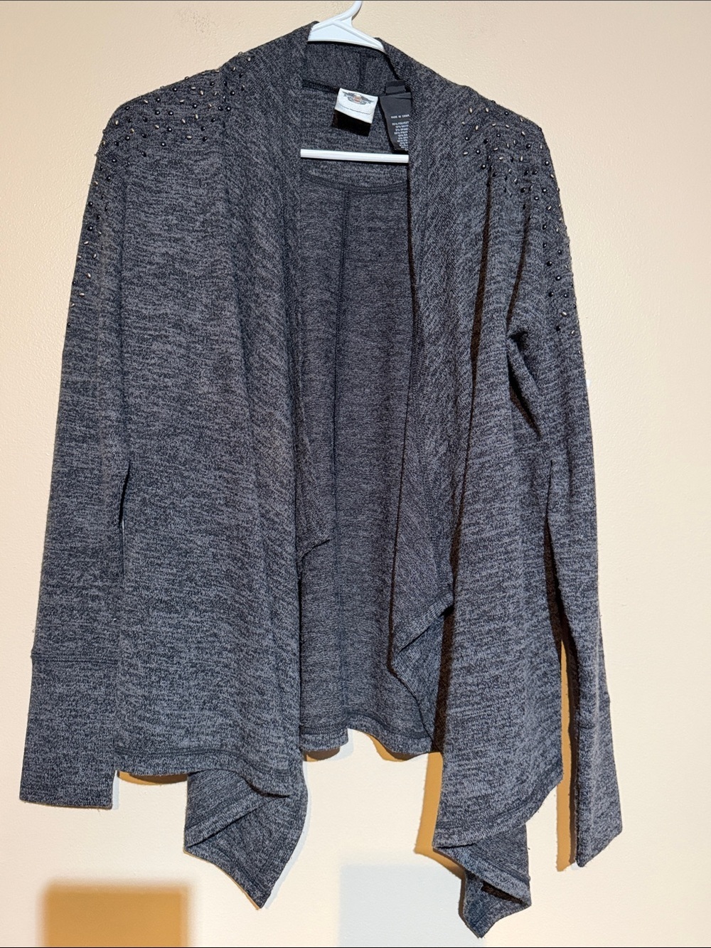 Harley-Davidson Charcoal Open-Front Cardigan with Shoulder Studs